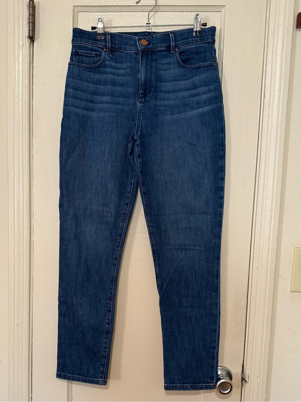 LOFT High-Rise Straight Jeans in Dark Blue